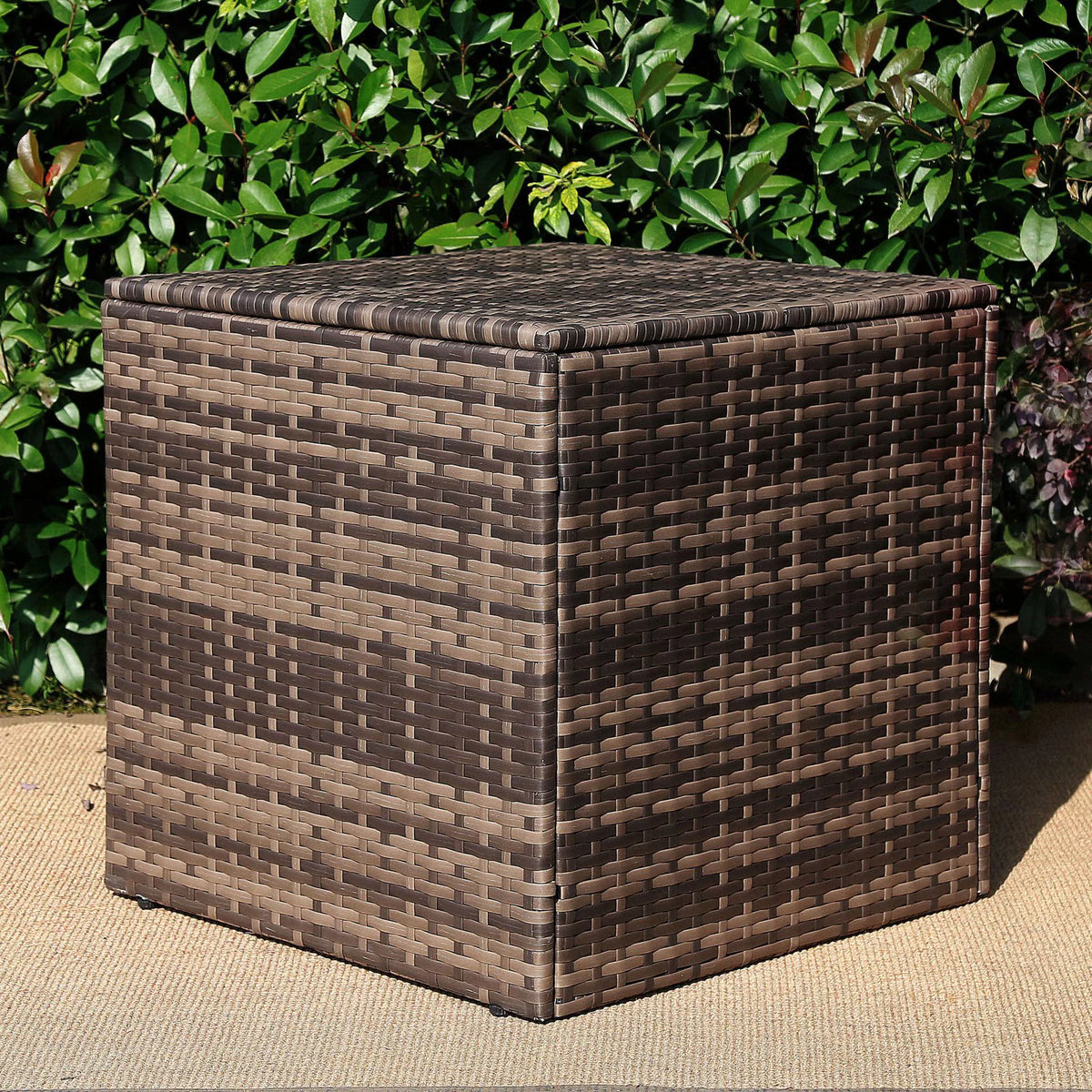 Outdoor Glass Rattan Square Coffee Table with Storage Compartment E1261