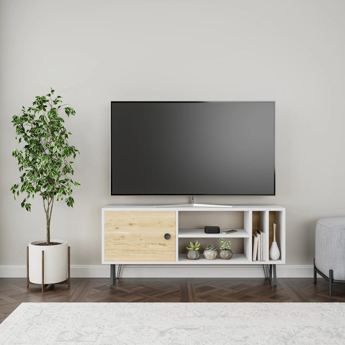 White Oak 2 Tier TV Stand with Doors C26760