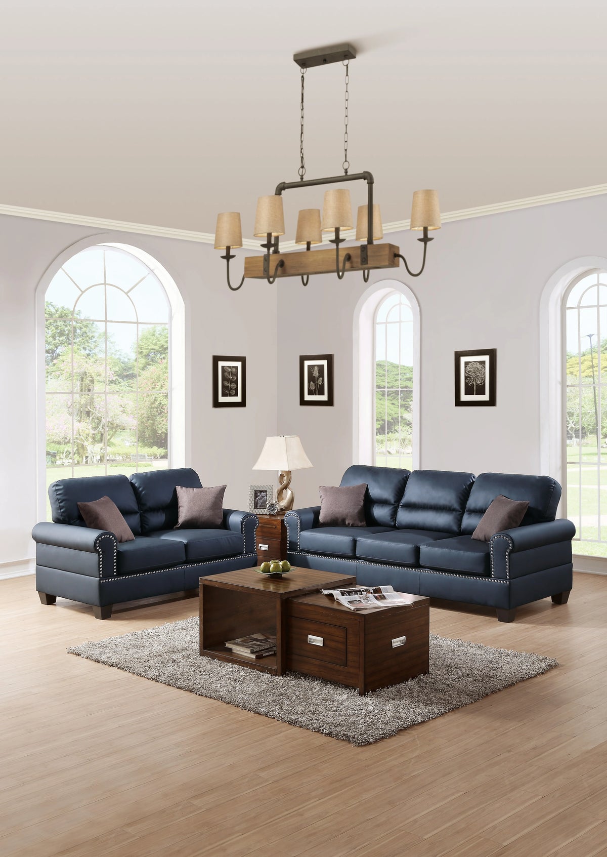 Black 2pc Bonded Leather Sofa Set C365486
