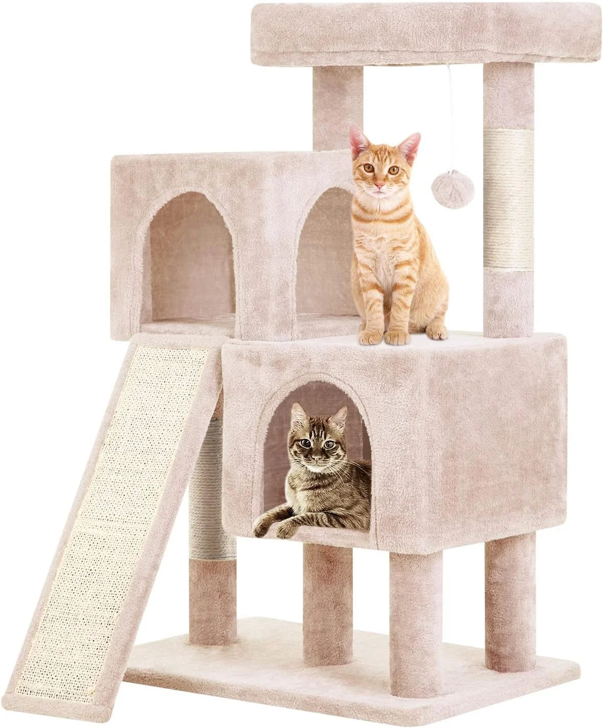36 inches Beige Multi-Level Cat Tree with Scratching Posts Z826