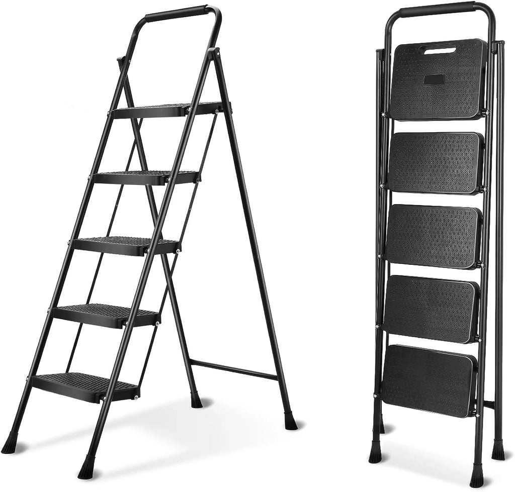 5 Step Lightweight Folding Steel Ladder 330lb Capacity N65437