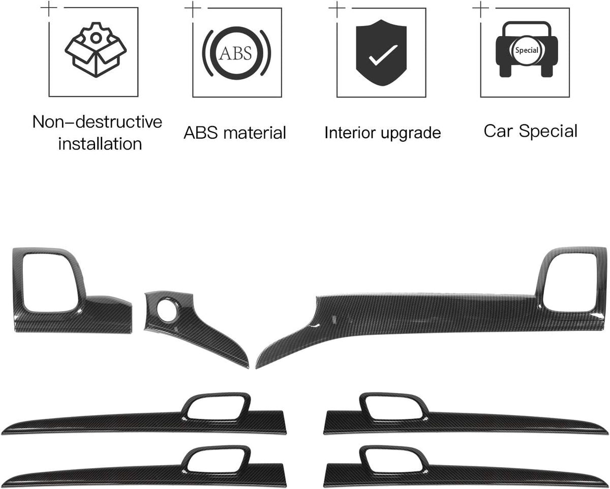 Dashboard Panel Trim & Door Handle Cover Kits Carbon Fiber Texture H8196