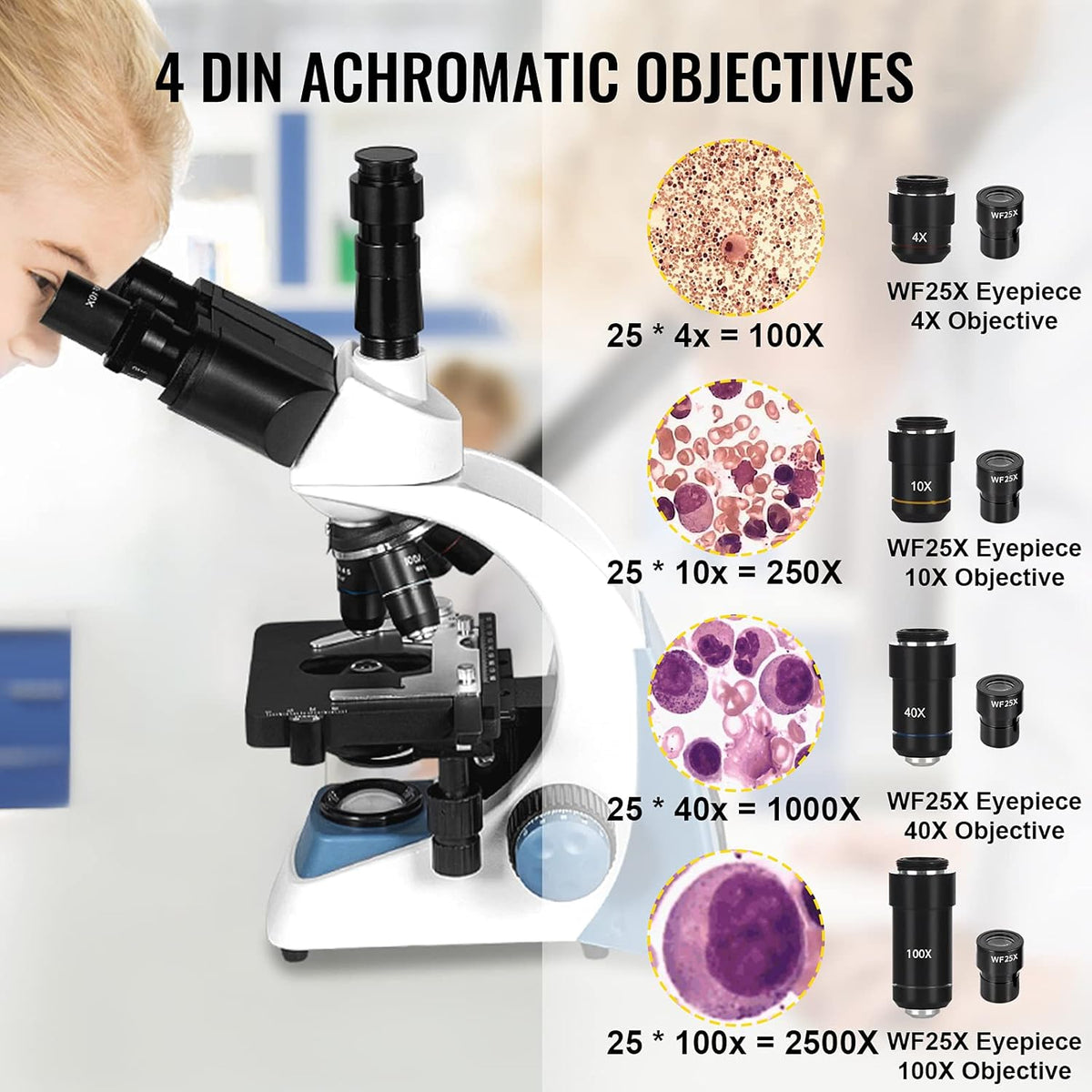 Trinocular Compound Microscope 40X-2500X LED Q5570