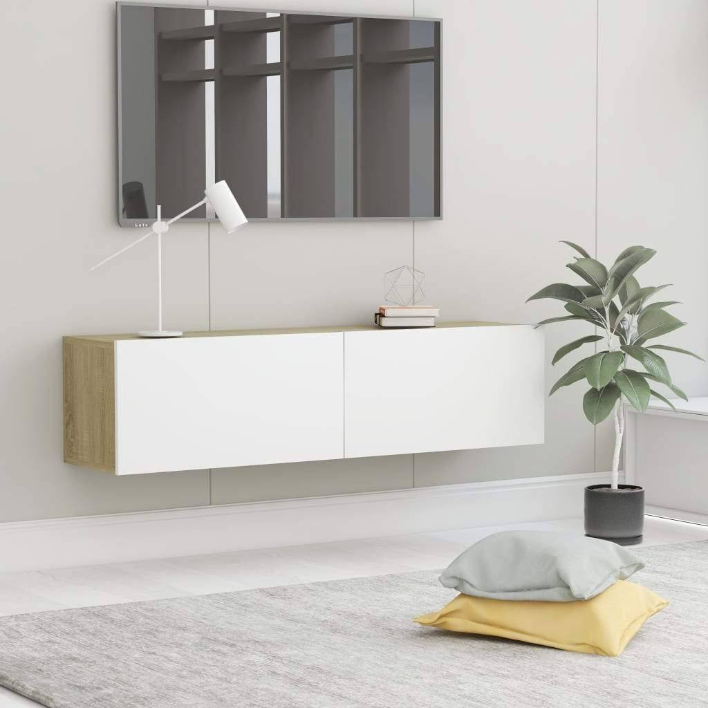 White and Sonoma Oak Chipboard TV Cabinet Q60852