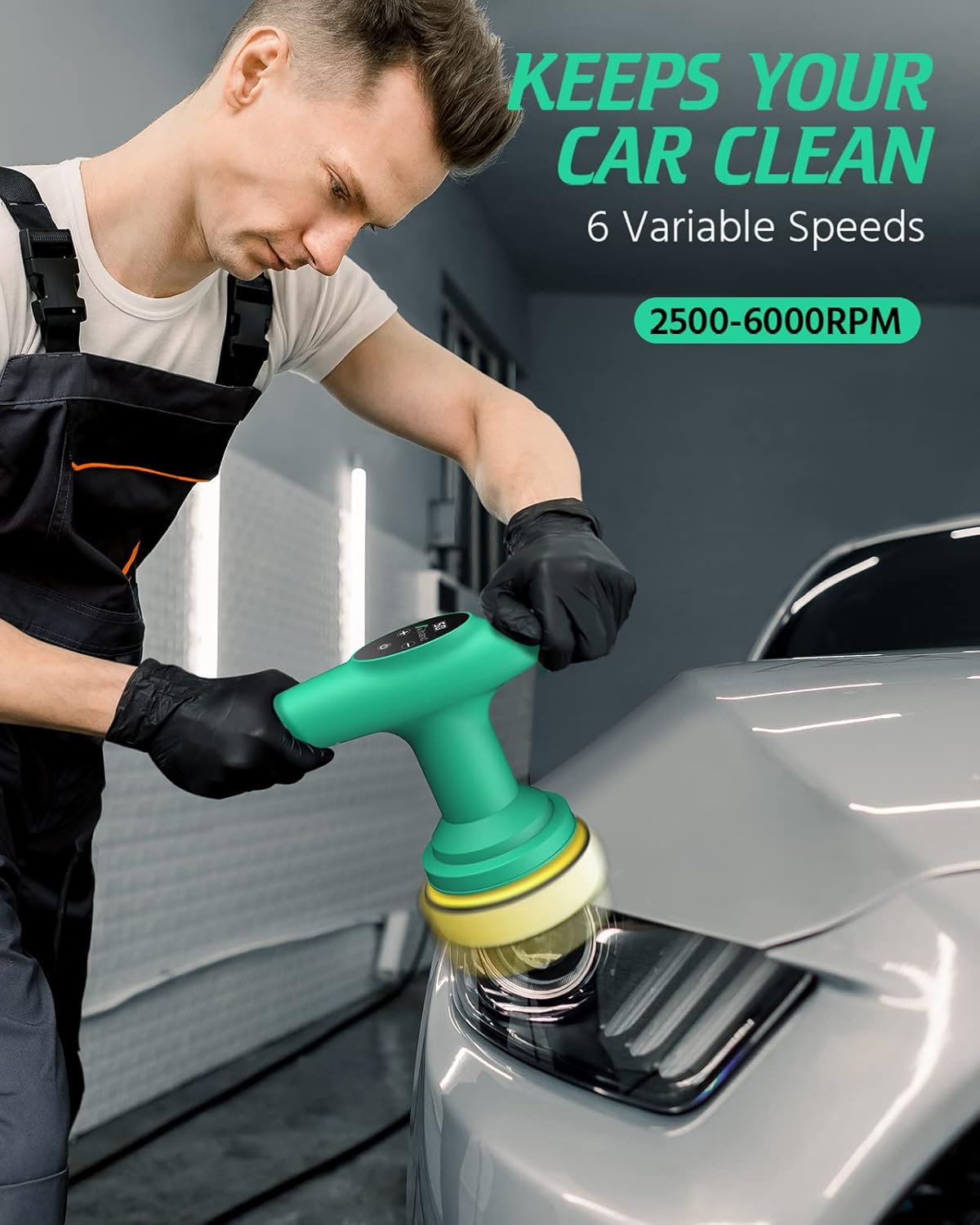 Cordless Car Polisher, 4inch 2500-6000 RPM Orbital Polisher with 8 Pads E882225