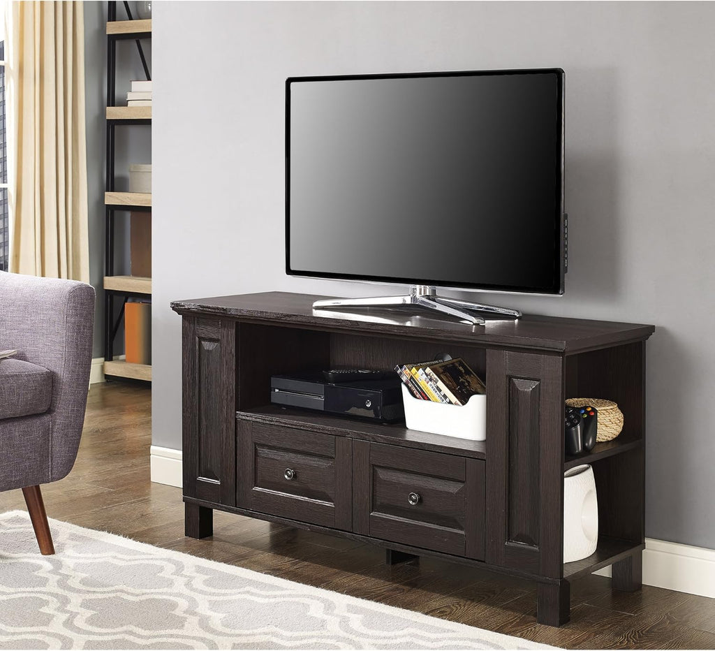 44 Inch Espresso Brown Wood TV Stand with Storage Cabinet Z639558
