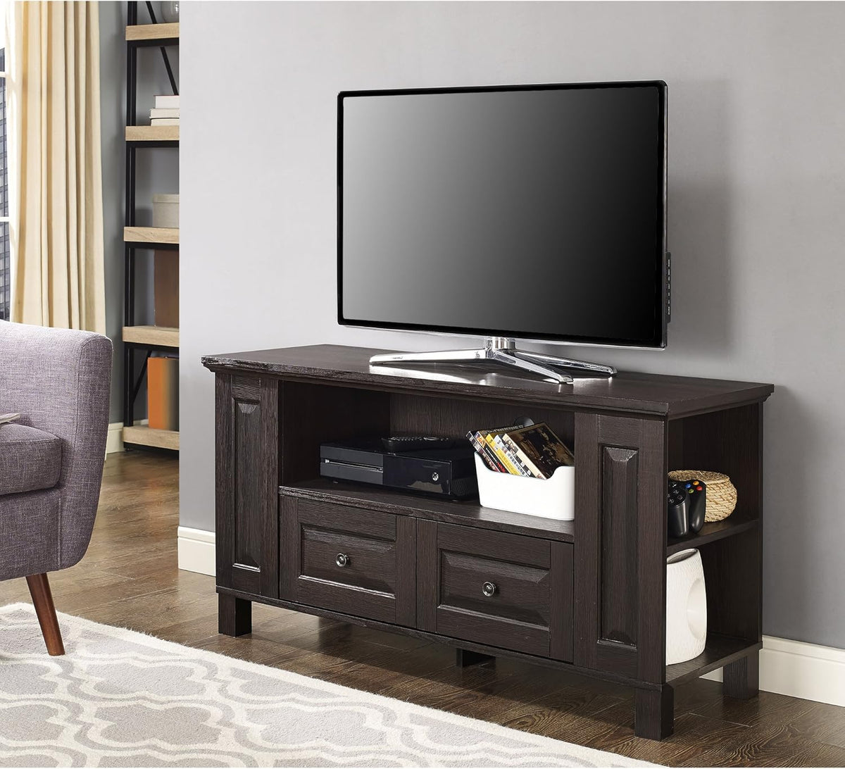 44 Inch Espresso Brown Wood TV Stand with Storage Cabinet Z639558