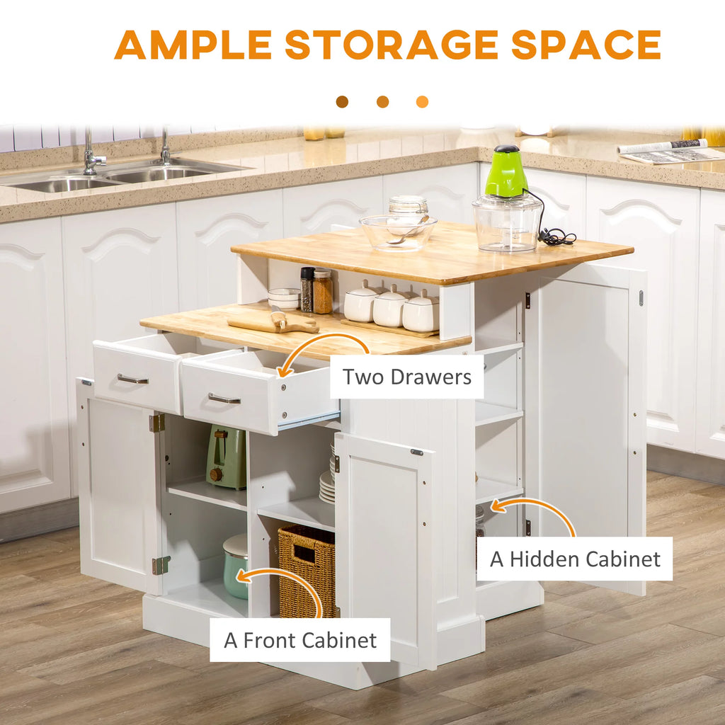 White Kitchen Island with Storage Cabinet and Drawers B3114
