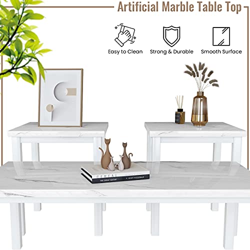 Faux Marble Coffee Table Set of 3 Piece Metal Frame Z9282