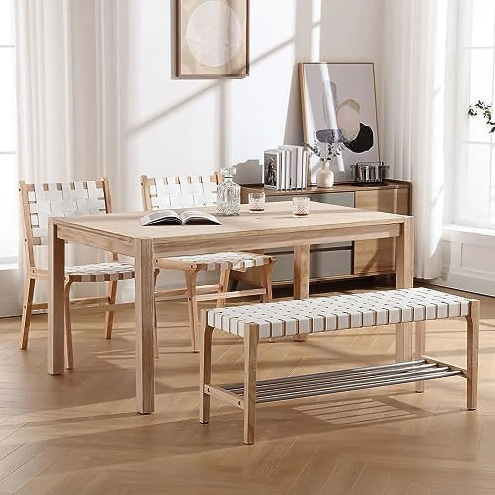 Brown Woven Straps Entryway Bench F46245