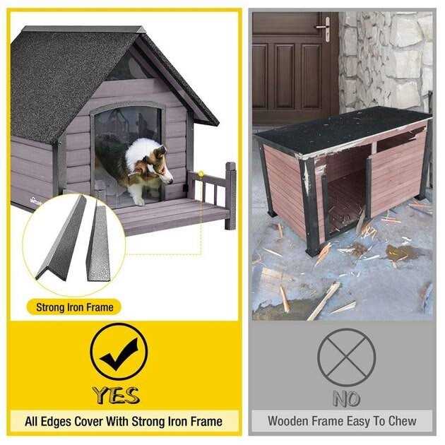 Outdoor Dog House with Porch Iron Frame Z798026