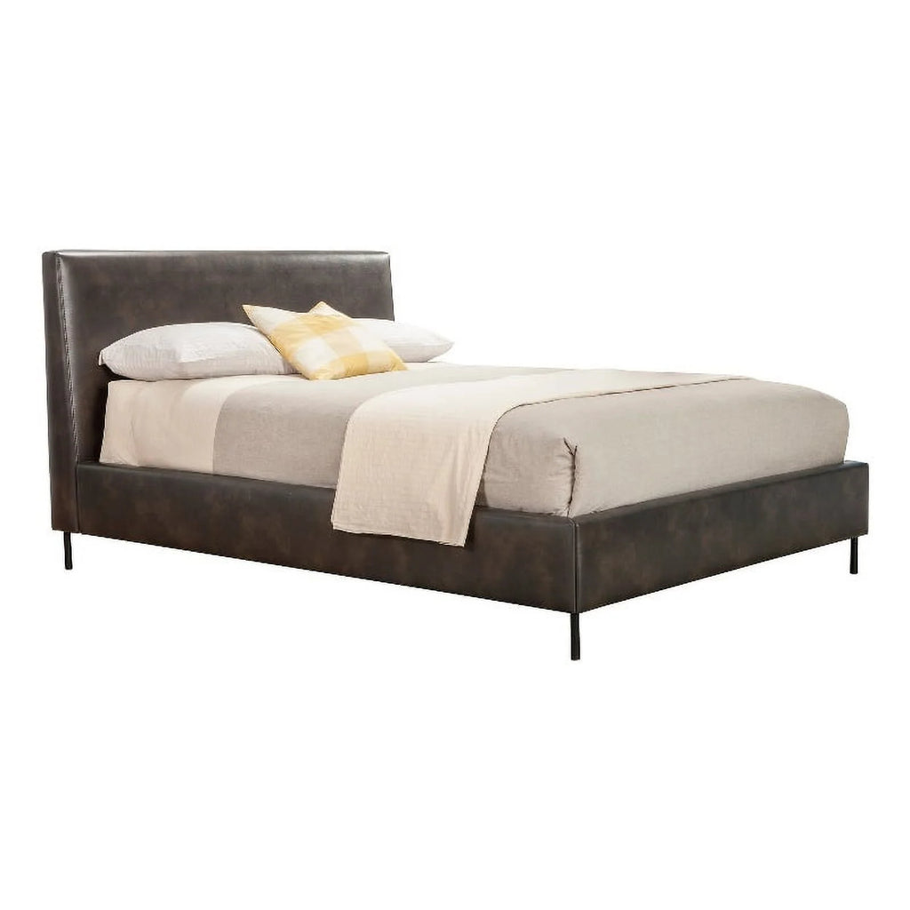 Gray Faux Leather & Solid Wood King Bed with Metal Legs N7962