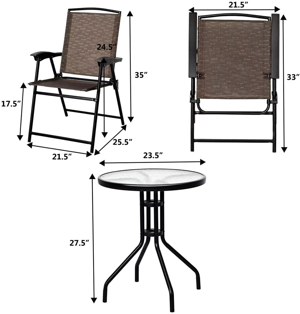3-Piece Patio Bistro Set with Round Tempered Glass Table and 2 Chairs L80265