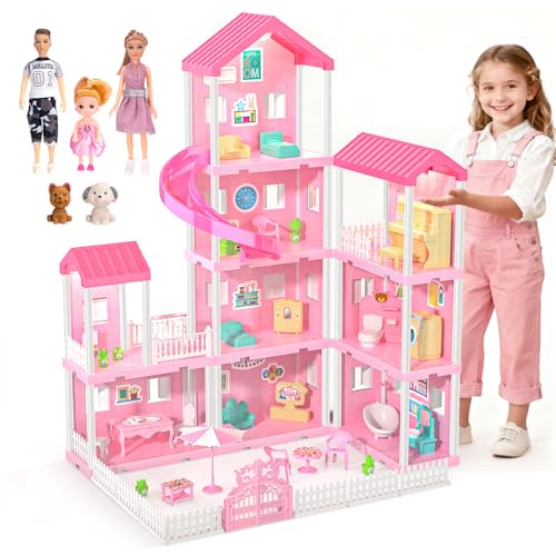 4-Story Dollhouse Playset with 2 Dolls and Accessories U2210