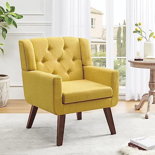 Beige Set of 2 Linen Fabric Button-Tufted Accent Chair K116