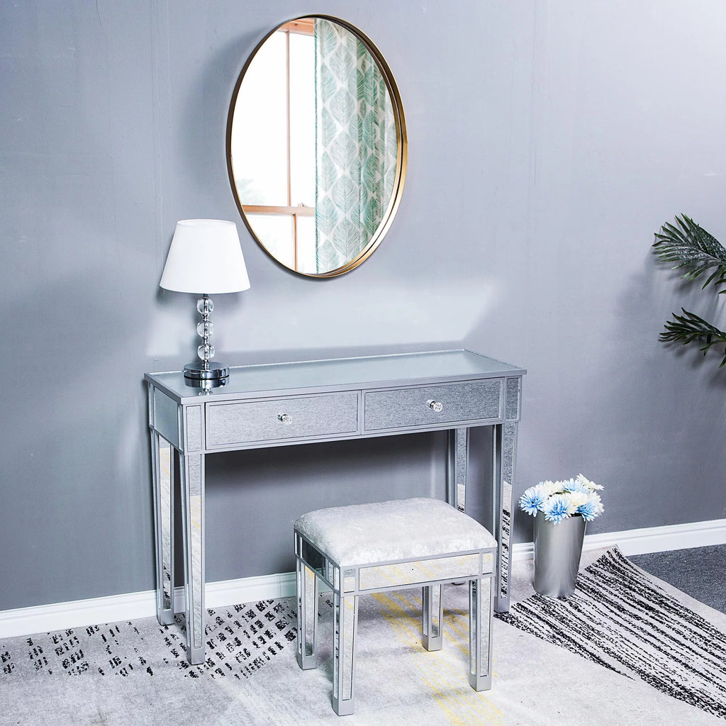 Mirrored Vanity Stool Makeup Bench Cushioned Chair H22165