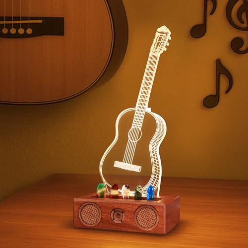 Acrylic Light Up Guitar Pick Holder with Wooden Base O86908
