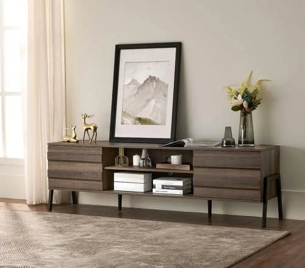 Mid-Century Modern TV Stand for 75+ Inch TV with Cabinet & Metal Leg B34763