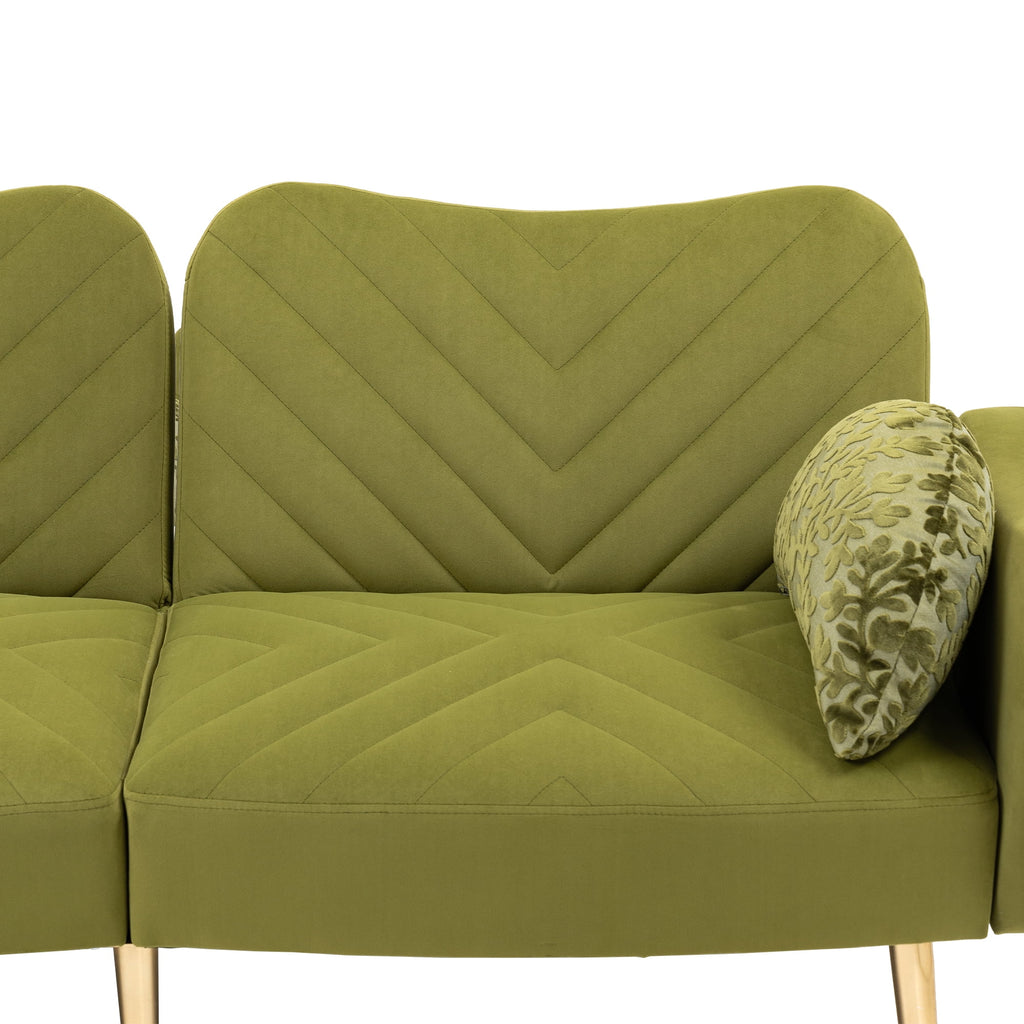 65" Green Upholstered Convertible Sleeper Sofa Bed S1656