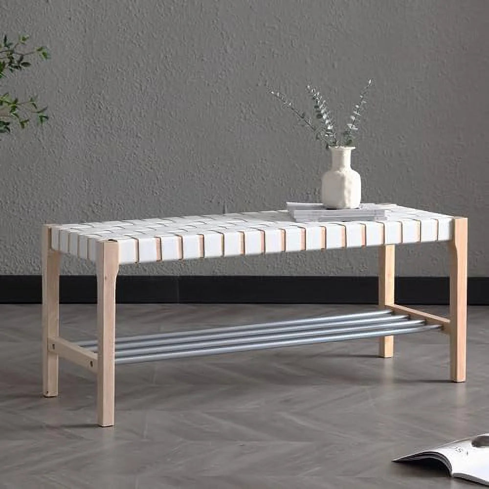 Brown Woven Straps Entryway Bench F46245