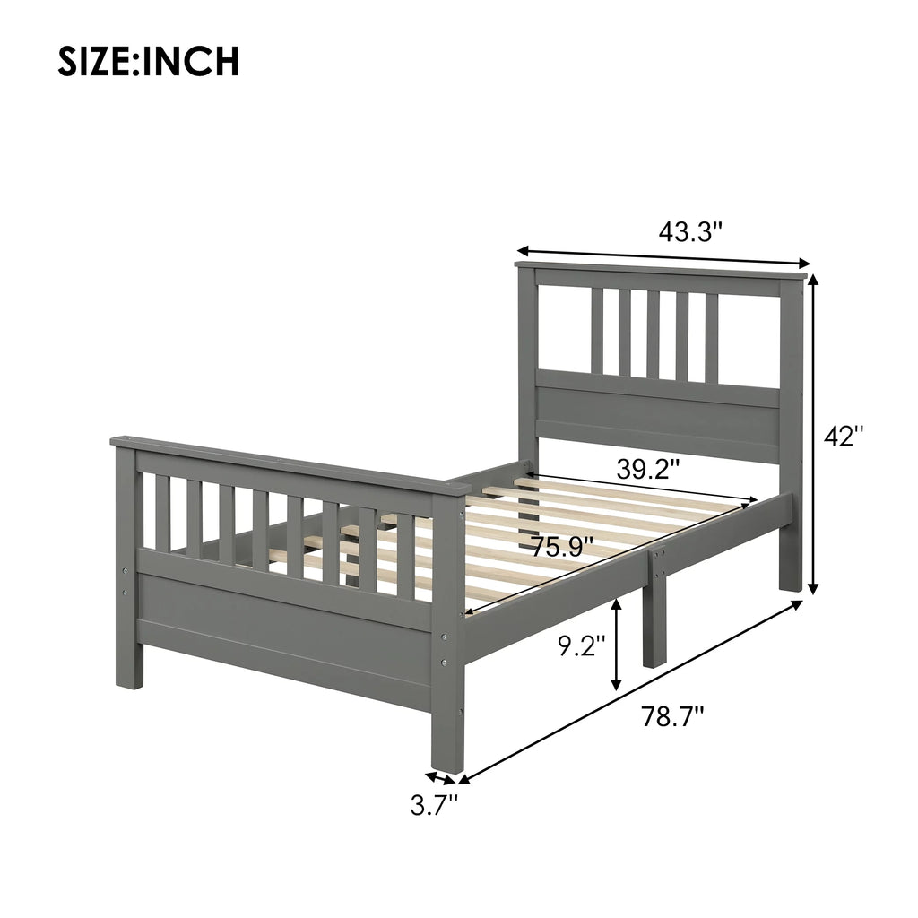 Wood Twin Size Platform Bed Frame with Headboard and Footboard N72068