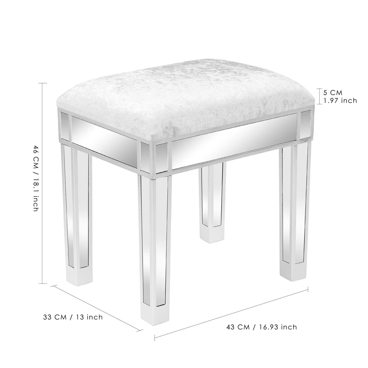 Mirrored Vanity Stool Makeup Bench Cushioned Chair H22165