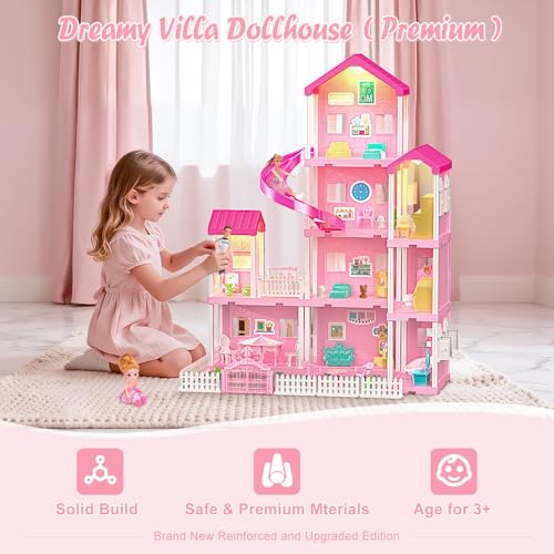 4-Story Dollhouse Playset with 2 Dolls and Accessories U2210
