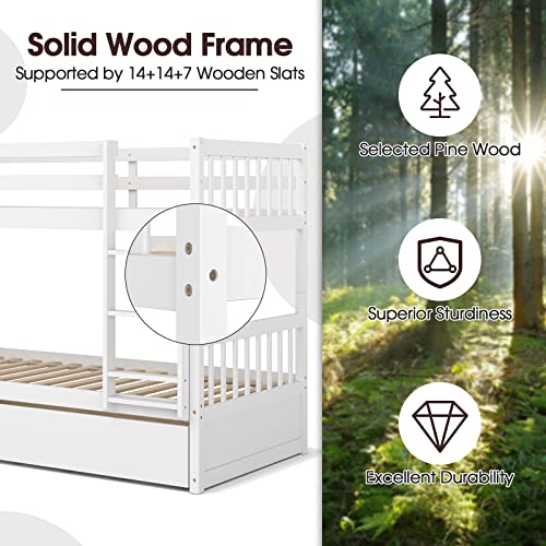 White Twin Over Twin Bunk Bed with Trundle T44003