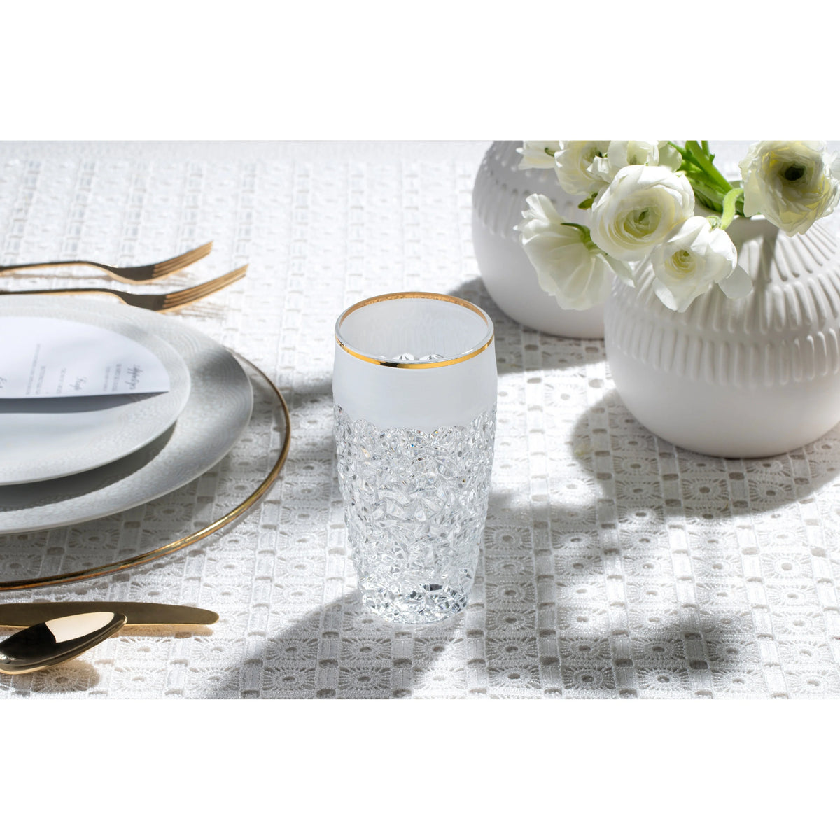 European Crystal Highball Tumbler Set of 6 16 oz Gold Rim T79447