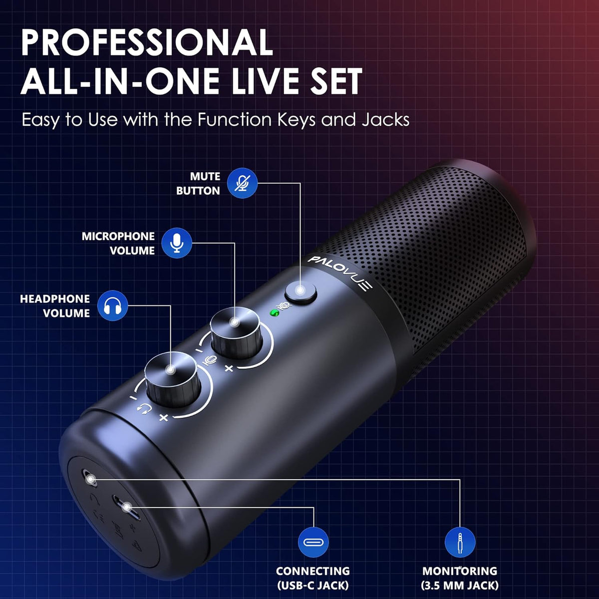 USB Computer Microphone Condenser with Noise Cancelling Instant Mute Pack of 2 J1999