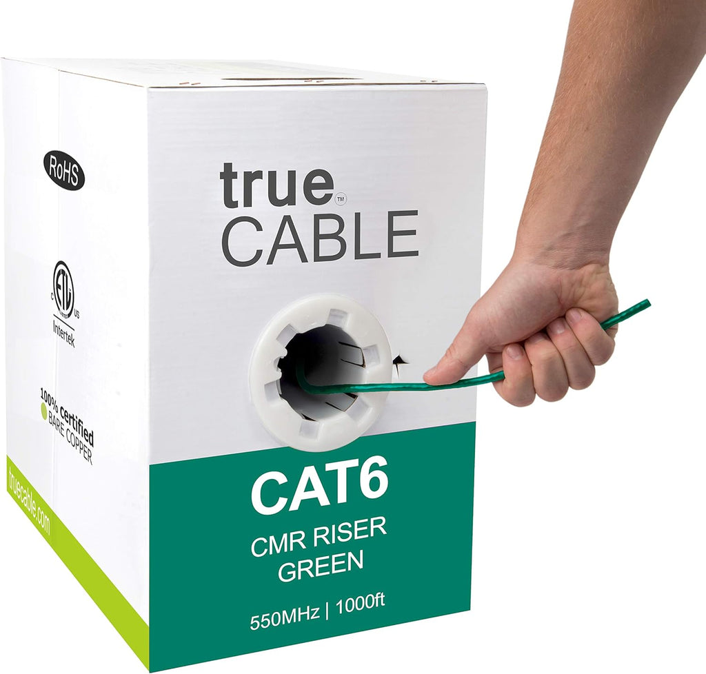 Cat6 Riser 1000ft Green 23AWG Bare Copper UTP Bulk Ethernet Cable Y605