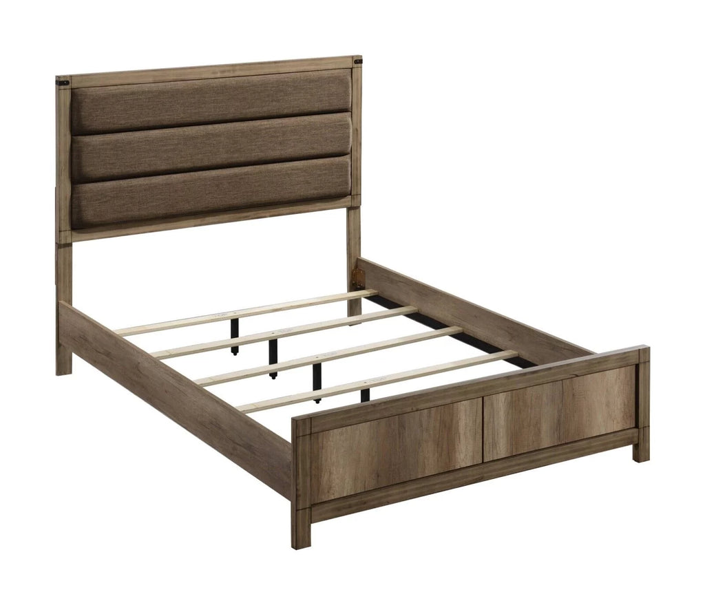 Light Brown Wood Finish Full Size Upholstered Panel Bed G23383