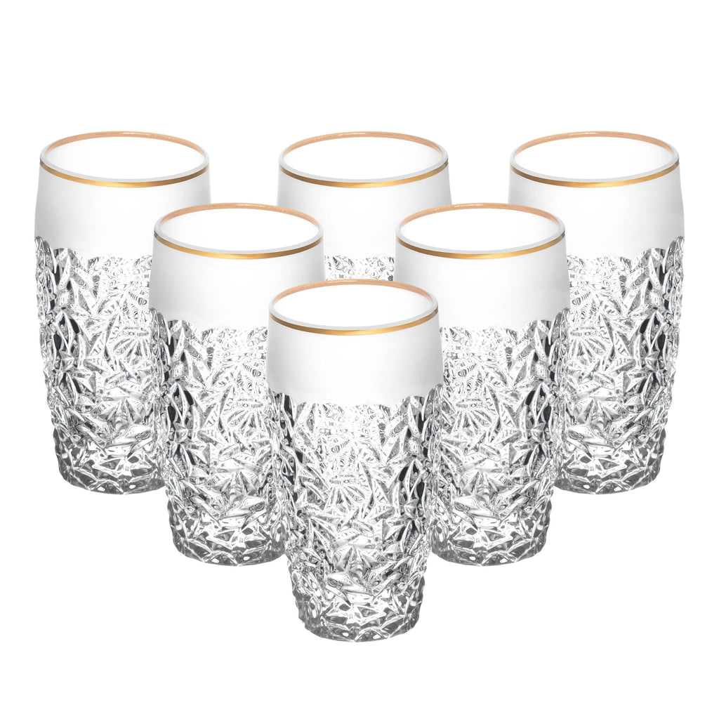 European Crystal Highball Tumbler Set of 6 16 oz Gold Rim T79447