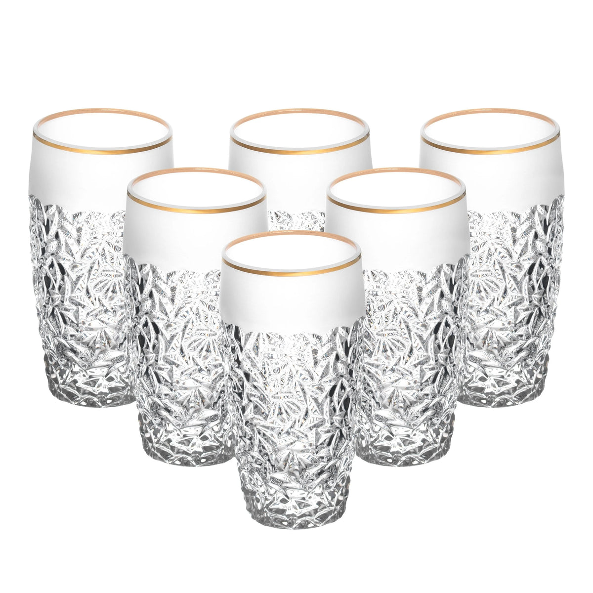 European Crystal Highball Tumbler Set of 6 16 oz Gold Rim T79447