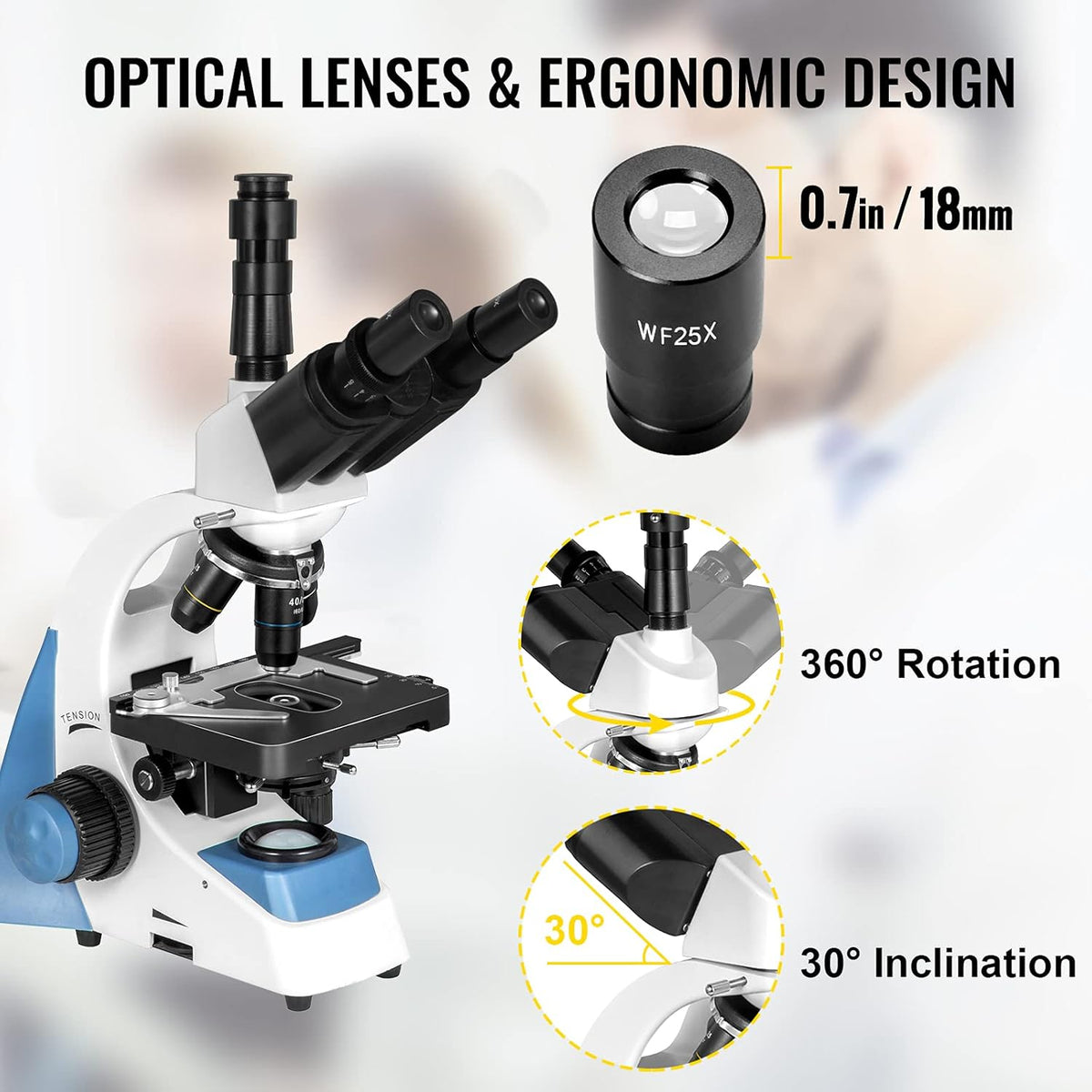 Trinocular Compound Microscope 40X-2500X LED Q5570