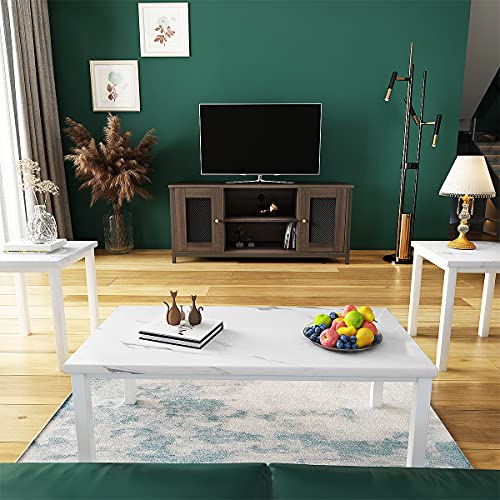 Faux Marble Coffee Table Set of 3 Piece Metal Frame Z9282