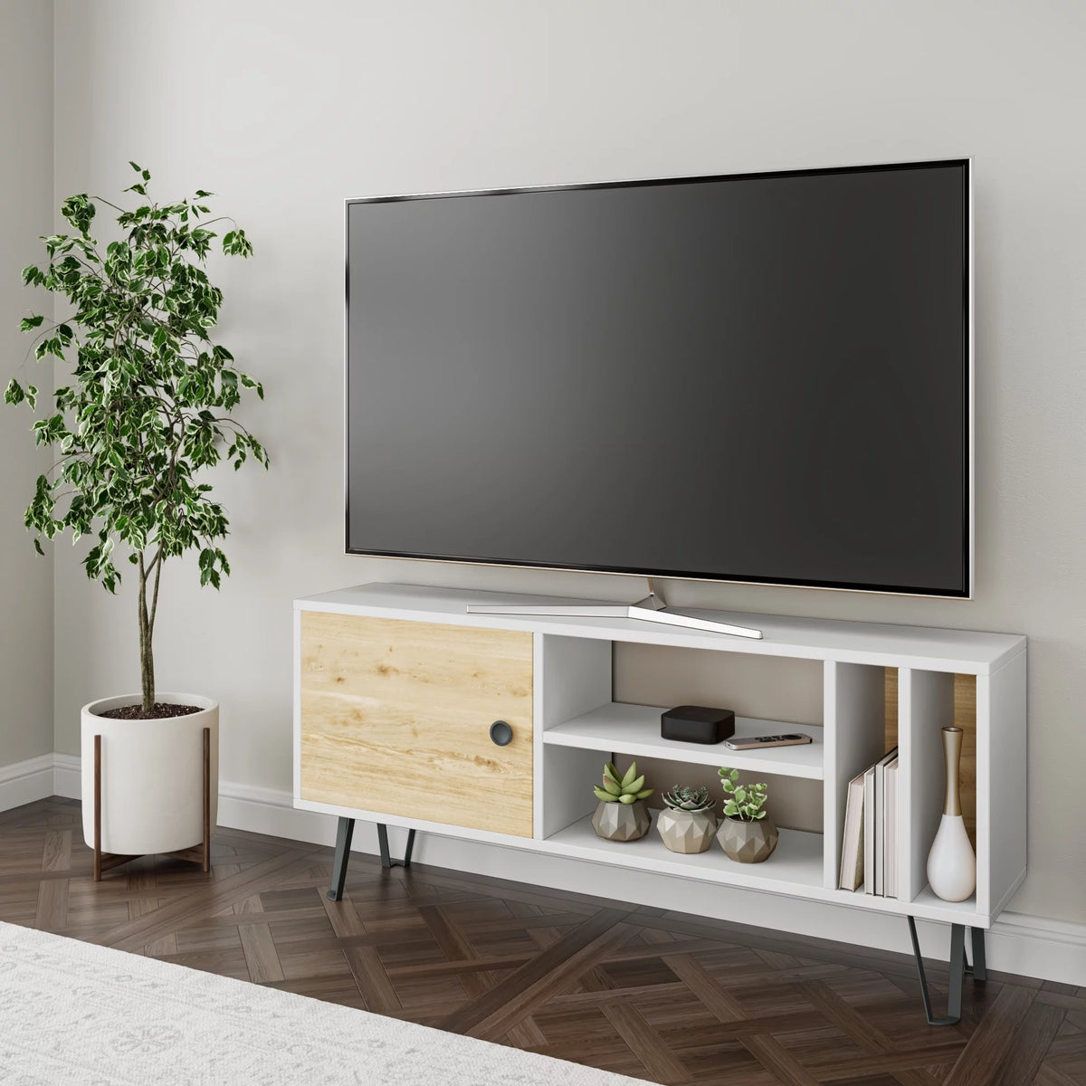 White Oak 2 Tier TV Stand with Doors C26760