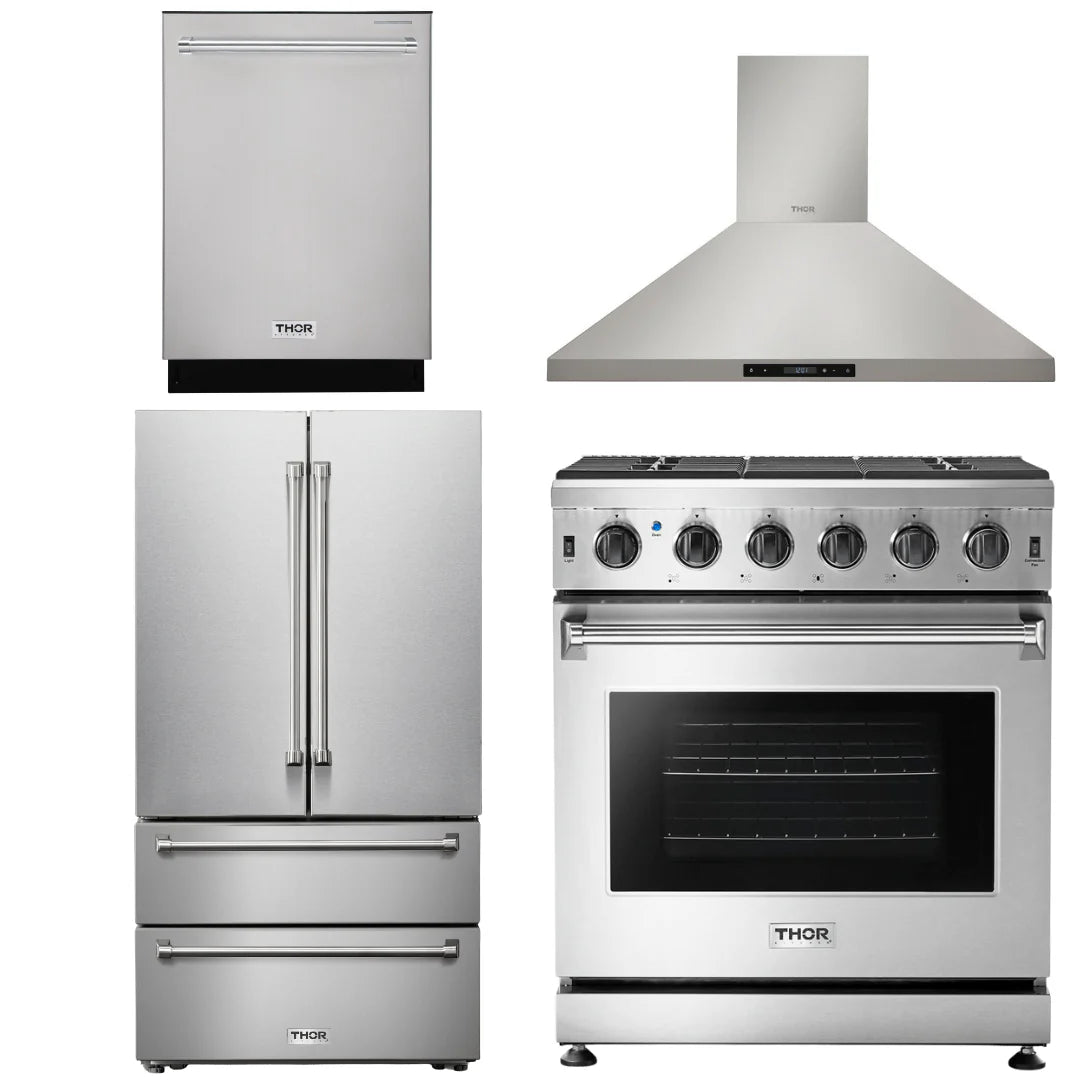 30 Propane Gas Range, Range Hood, Dishwasher and Refrigerator V224