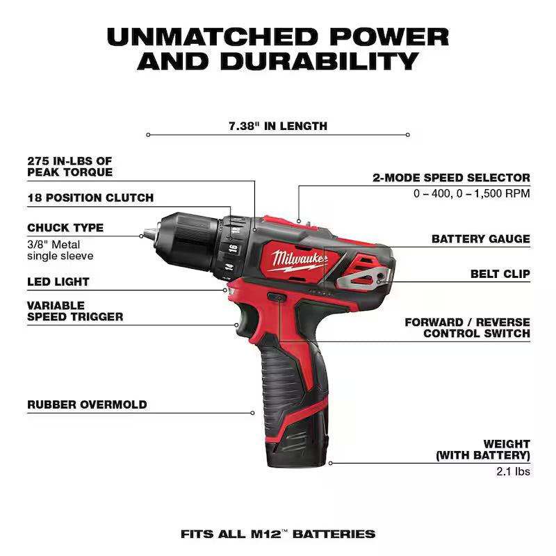 12V Cordless Drill Driver/Impact Combo Kit with Right Angle Drill C8593