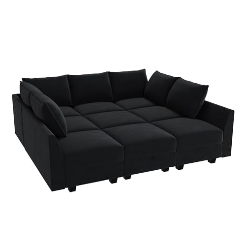 Black Modular Sectional Sofa with Storage Ottoman A144805