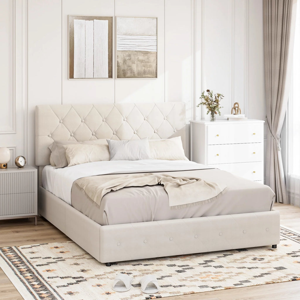 Queen Size 4 Drawer Upholstered Platform Bed with Adjustable Headboard G43720