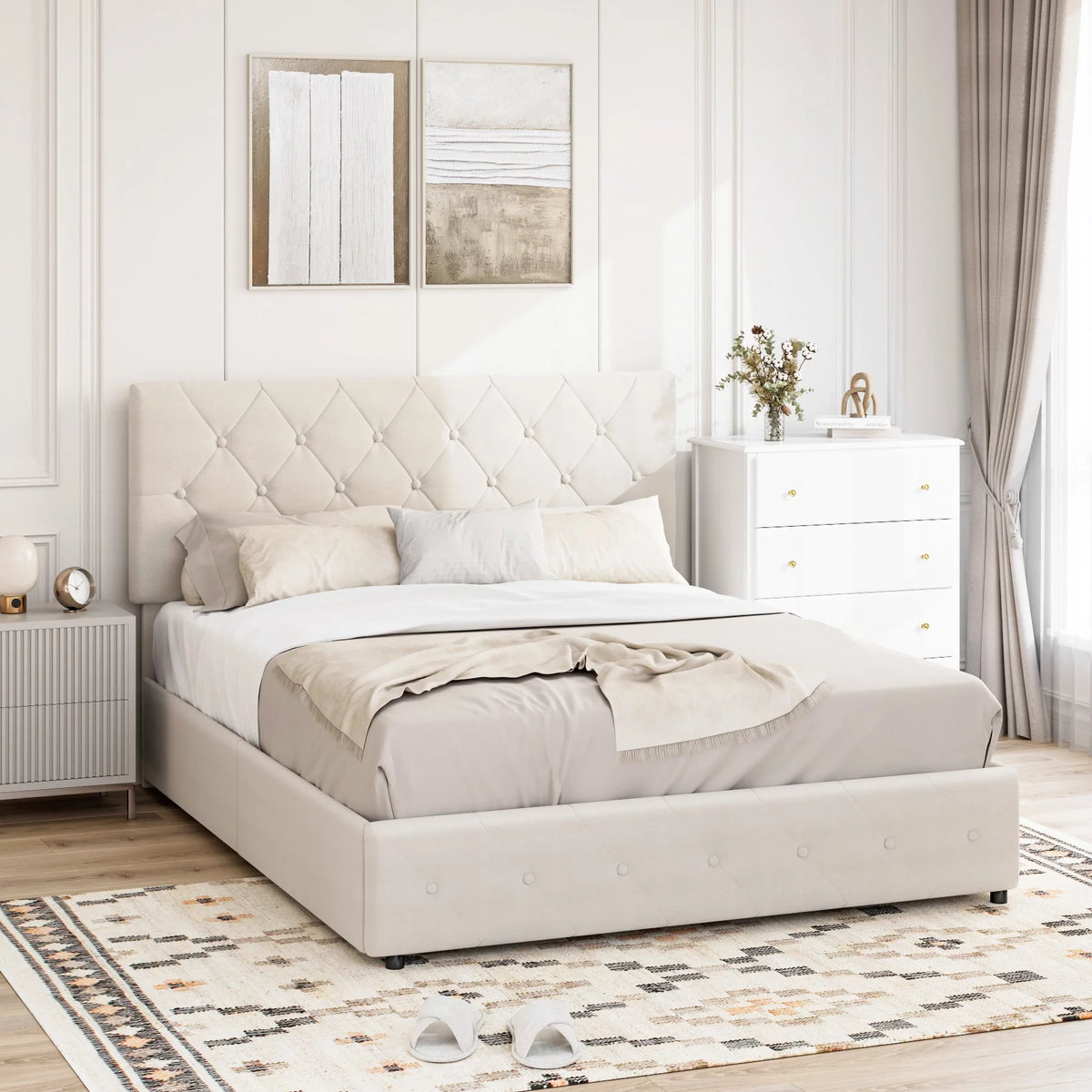 Queen Size 4 Drawer Upholstered Platform Bed with Adjustable Headboard G43720