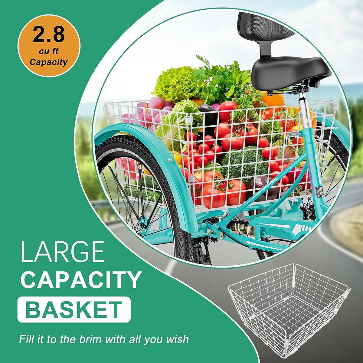 26 Adult Tricycle 7 Speed 450lbs Capacity with Shopping Basket O645521