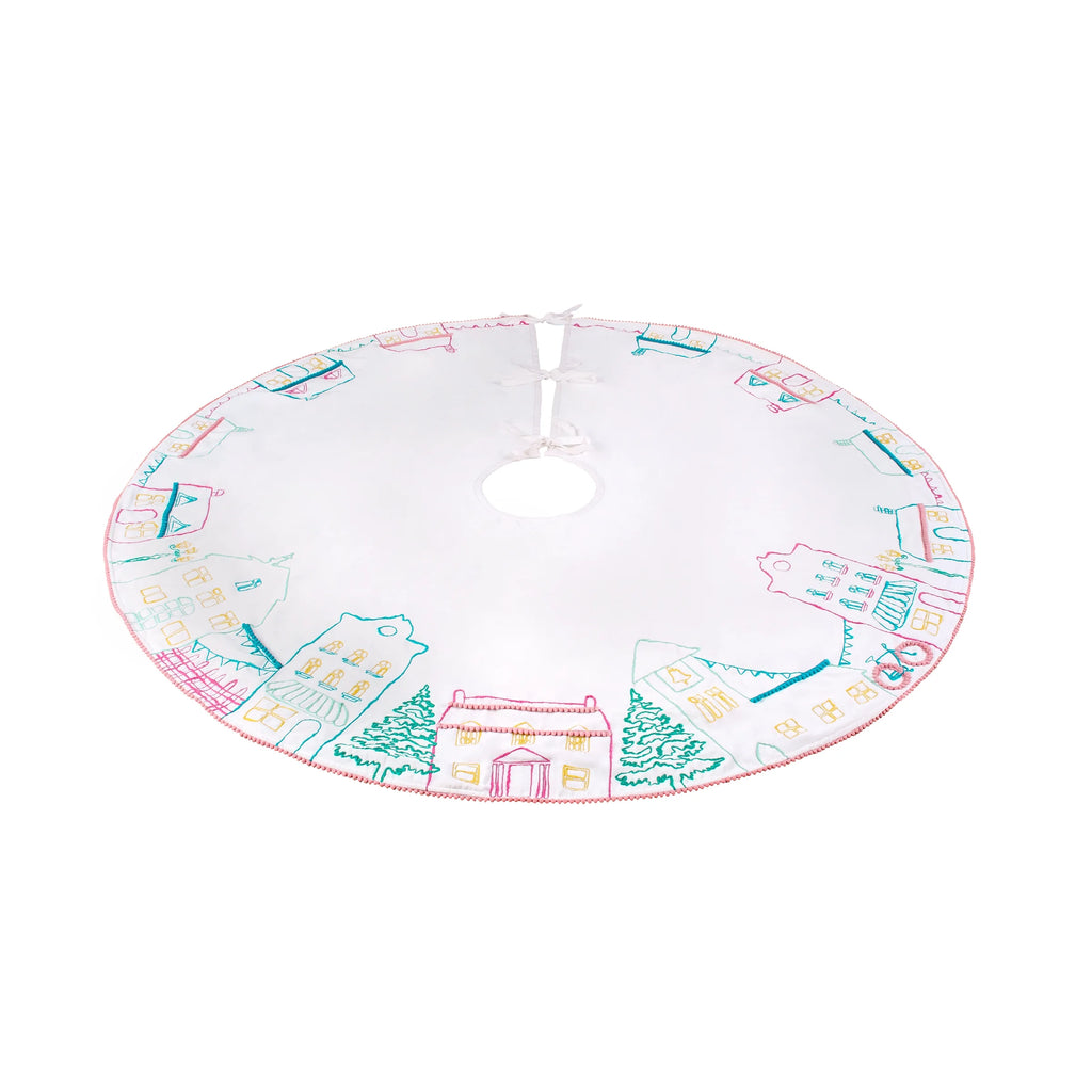 Embroidered Tree Skirt Cotton Velvet White 52 in Z180