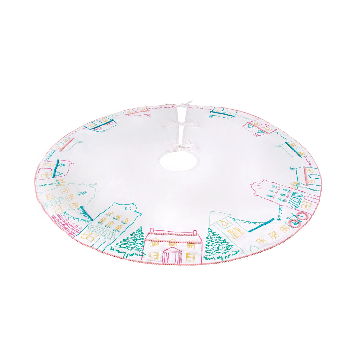Embroidered Tree Skirt Cotton Velvet White 52 in Z180