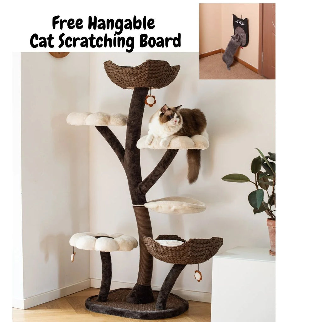 Natural Blossom Woven Tree Branches 6-Level Cat Tree with Hammock T37213