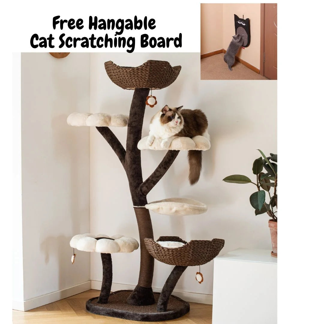 Natural Blossom Woven Tree Branches 6-Level Cat Tree with Hammock T37213