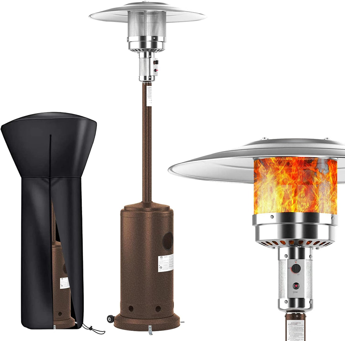 Propane Patio Heater with Cover, Stainless Steel, Bronze Y143955