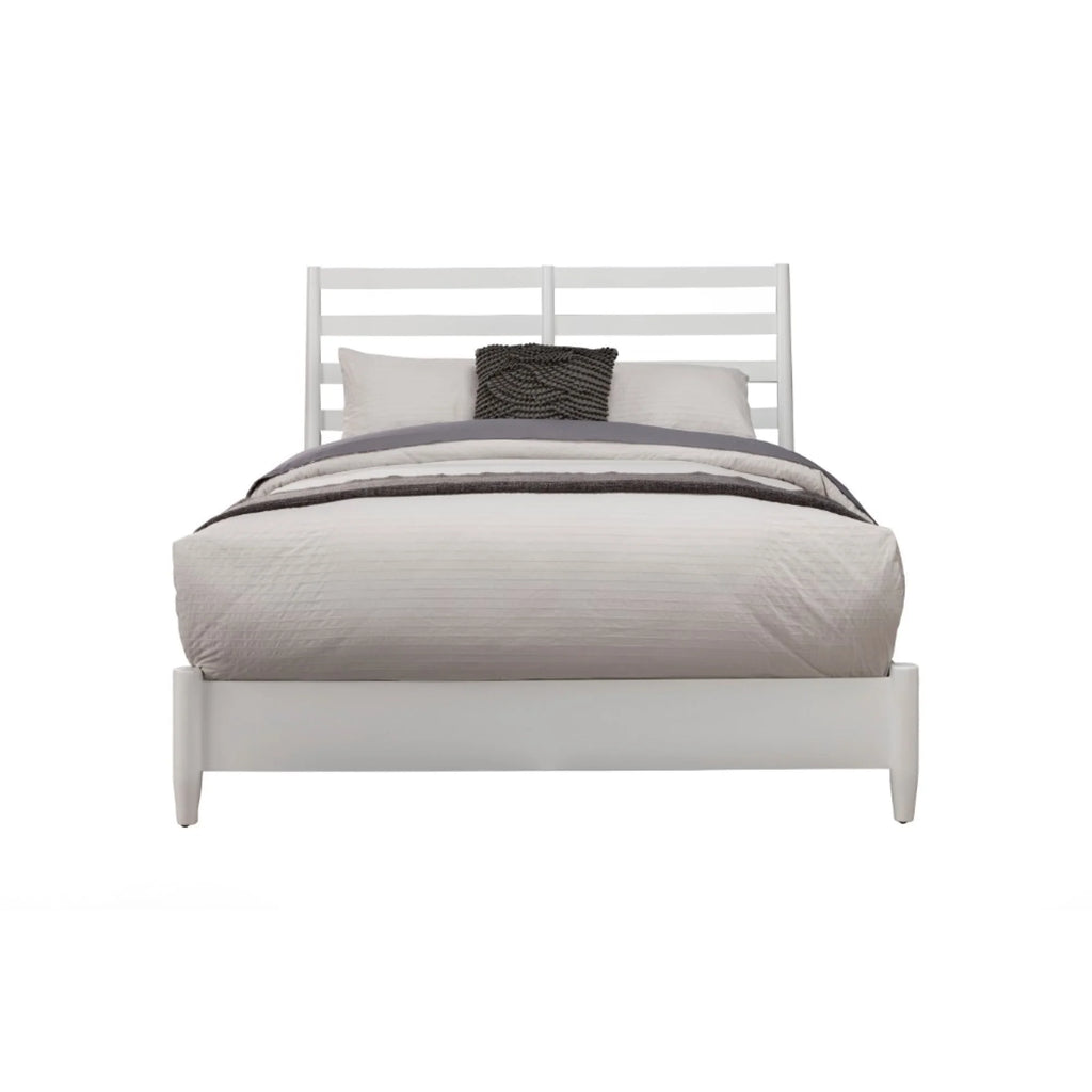 Queen Size Wooden Bed with Slat Back Headboard White H961