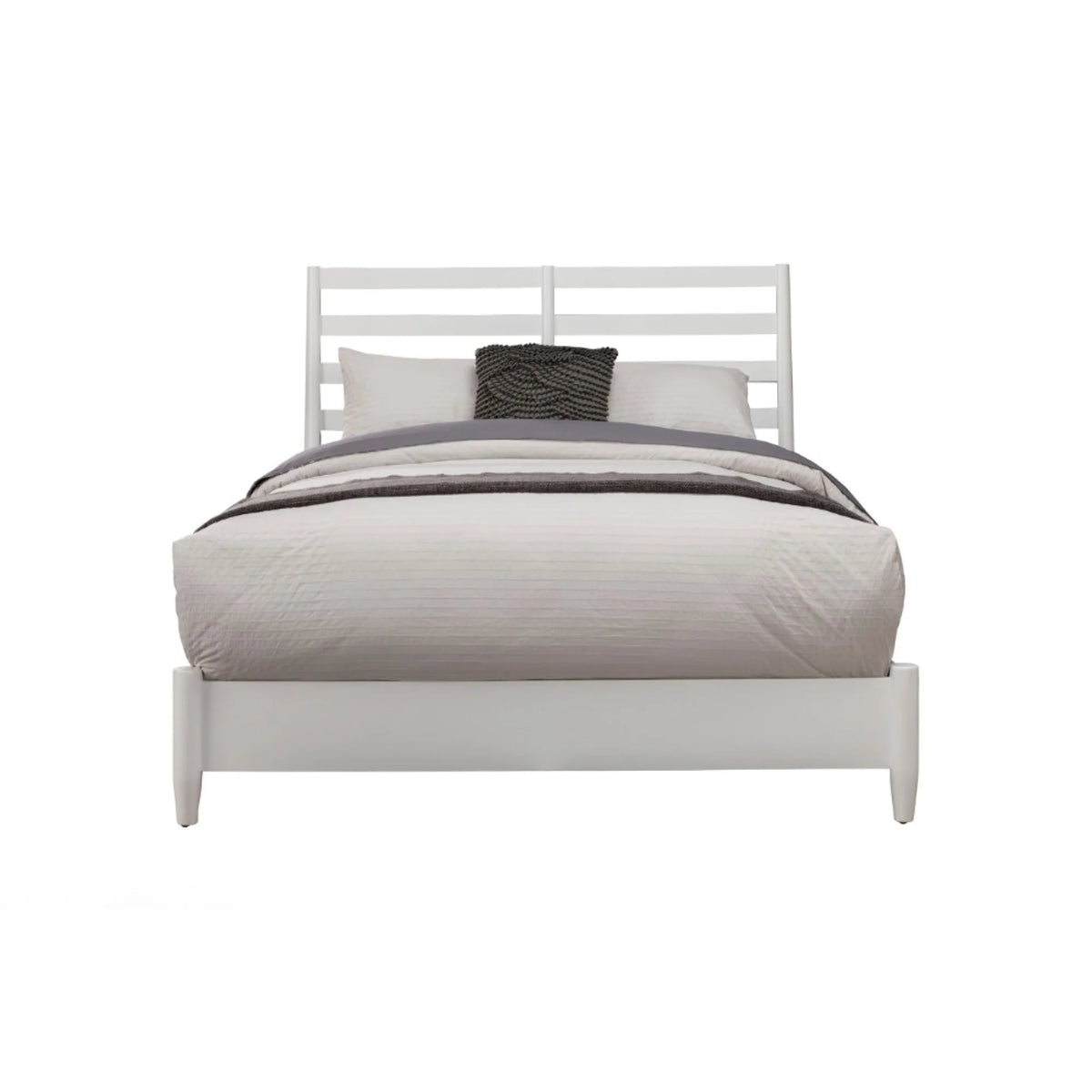 Queen Size Wooden Bed with Slat Back Headboard White H961